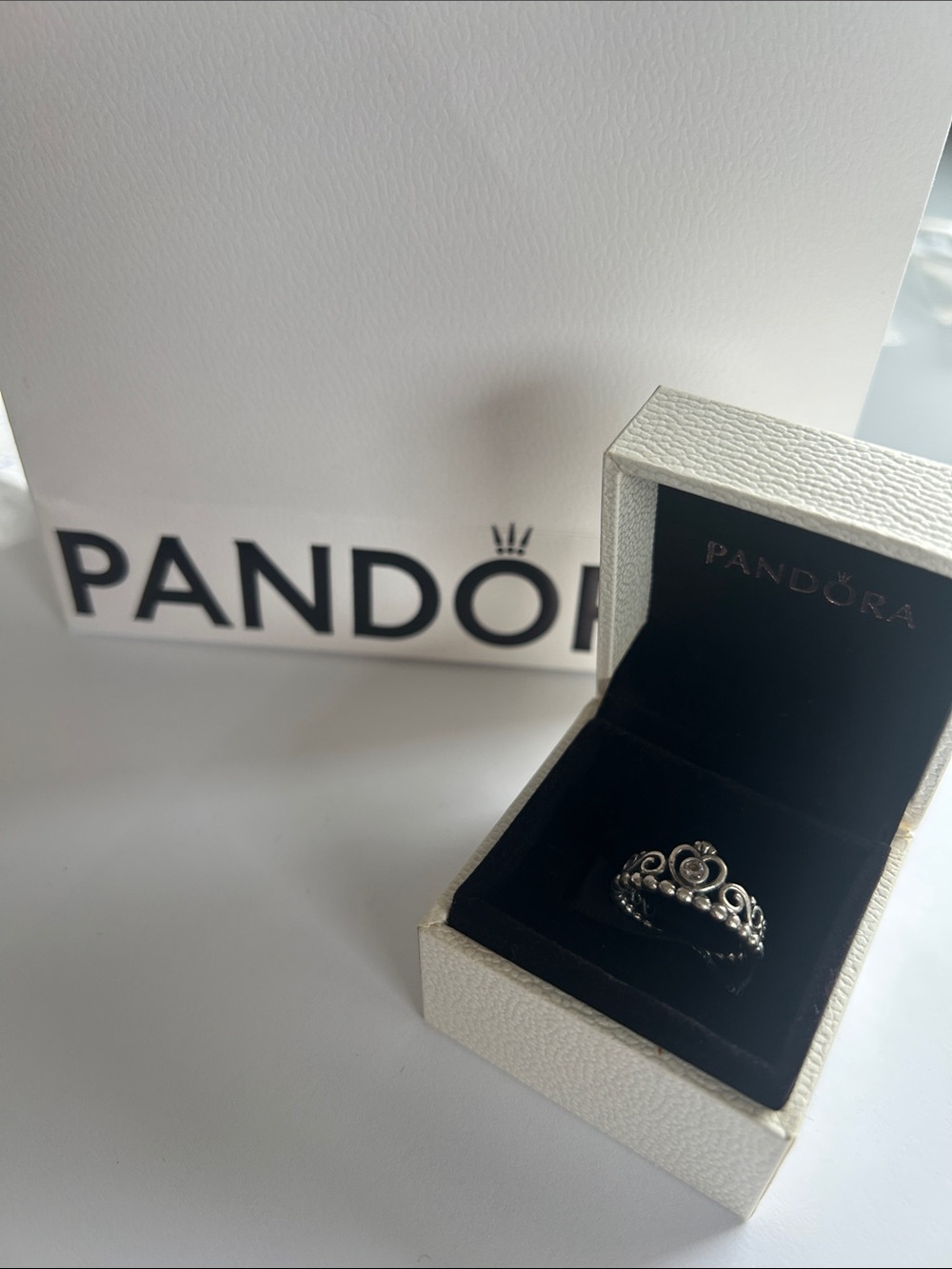 Pandora Silver Tiara-Style Ring with Heart Accent